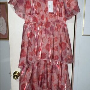 Baltic Born Pink Tiered Ruffled dress with Flutter Sleeves